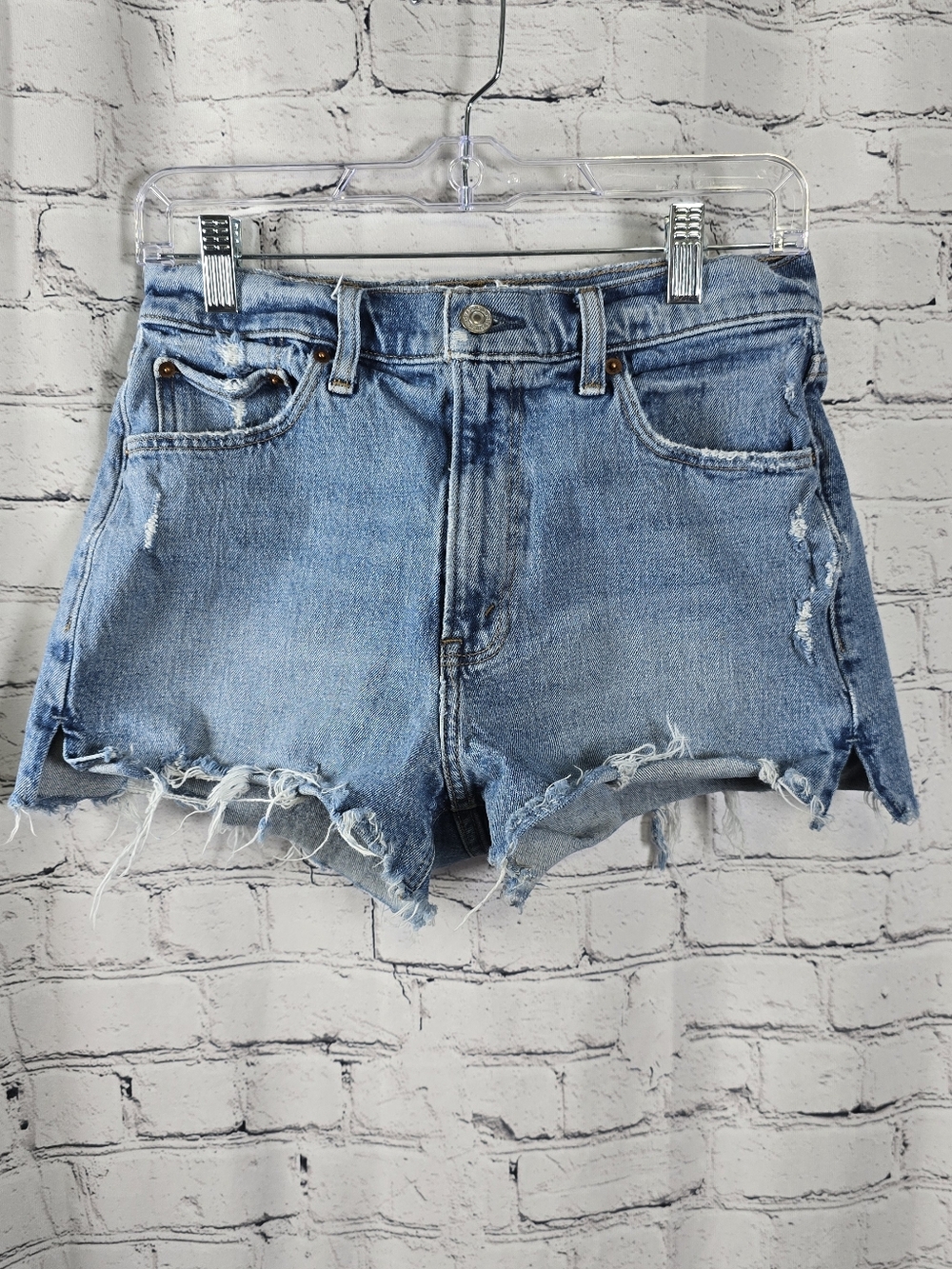 Abercrombie & Fitch The Mom Short High-Rise Distressed Denim Shorts Size 27